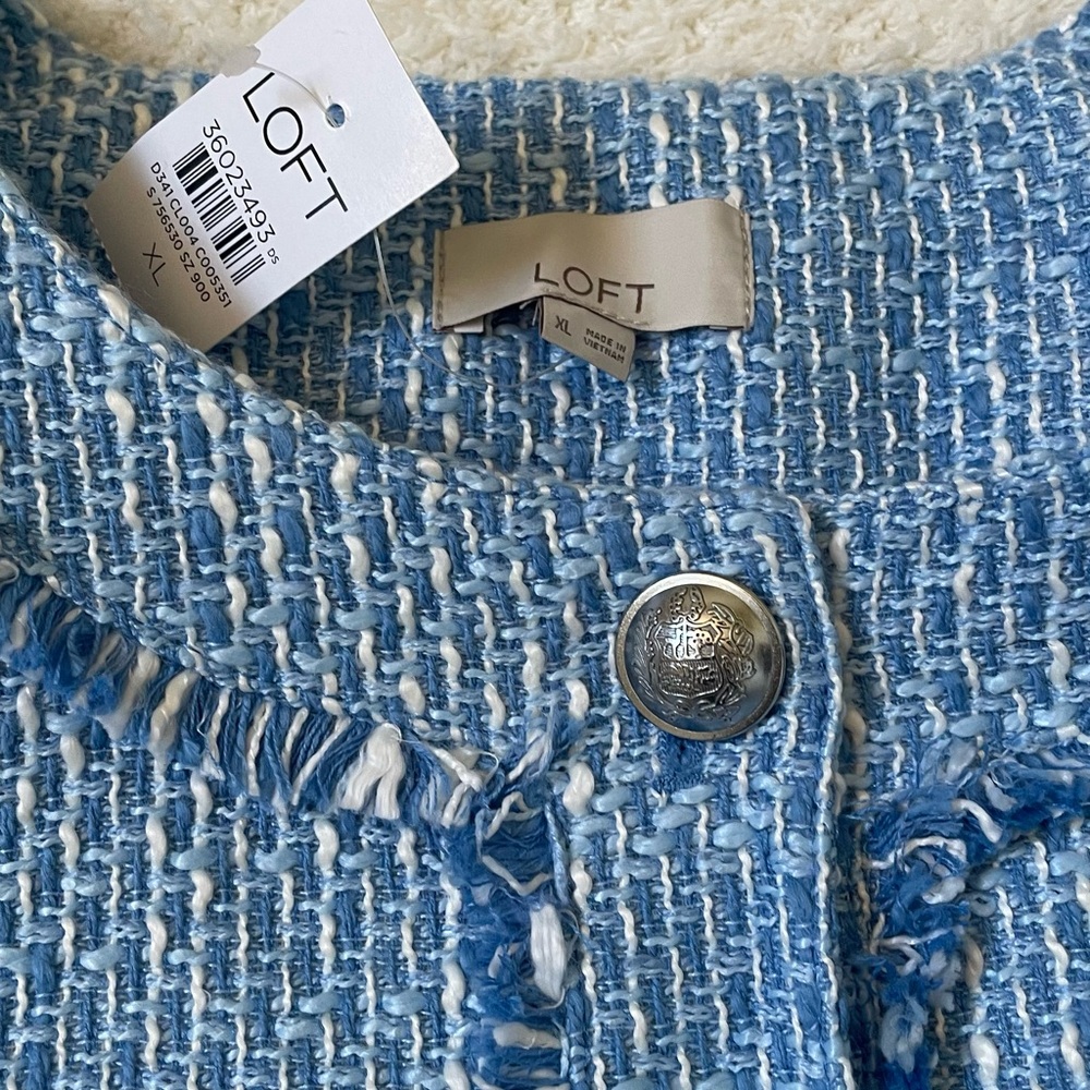NWT LOFT Tweed Lady Jacket Blue and White XL - Picture 3 of 13